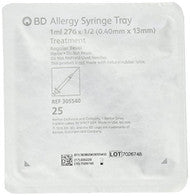 1mL Allergist tray with 27 G x 0.5" BD PrecisionGlide permanently attached needle, regular bevel and regular wall 25/sp